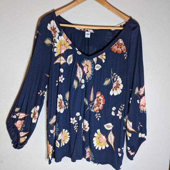 Old Navy Long Sleeve Knit Blouse Navy Floral - Picture 1 of 3
